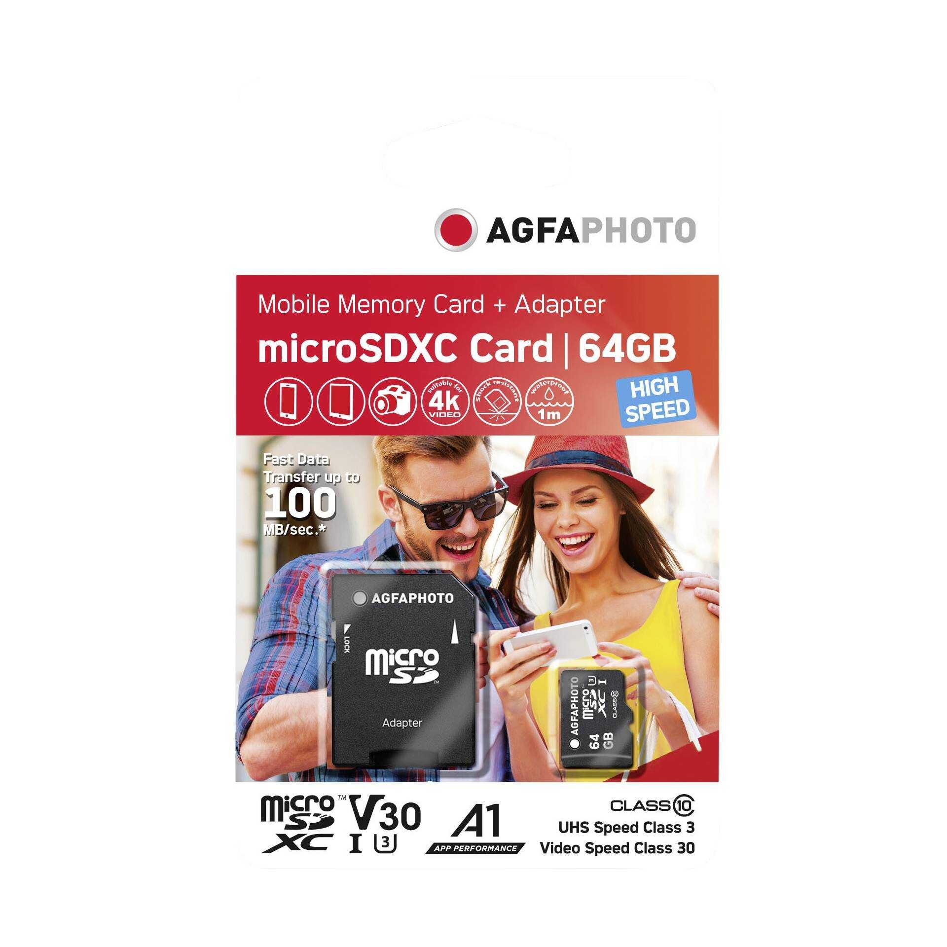 AgfaPhoto - Flash-Speicherkarte (microSDXC-an-SD-Adapter inbegriffen) - 64 GB - microSDXC UHS-I