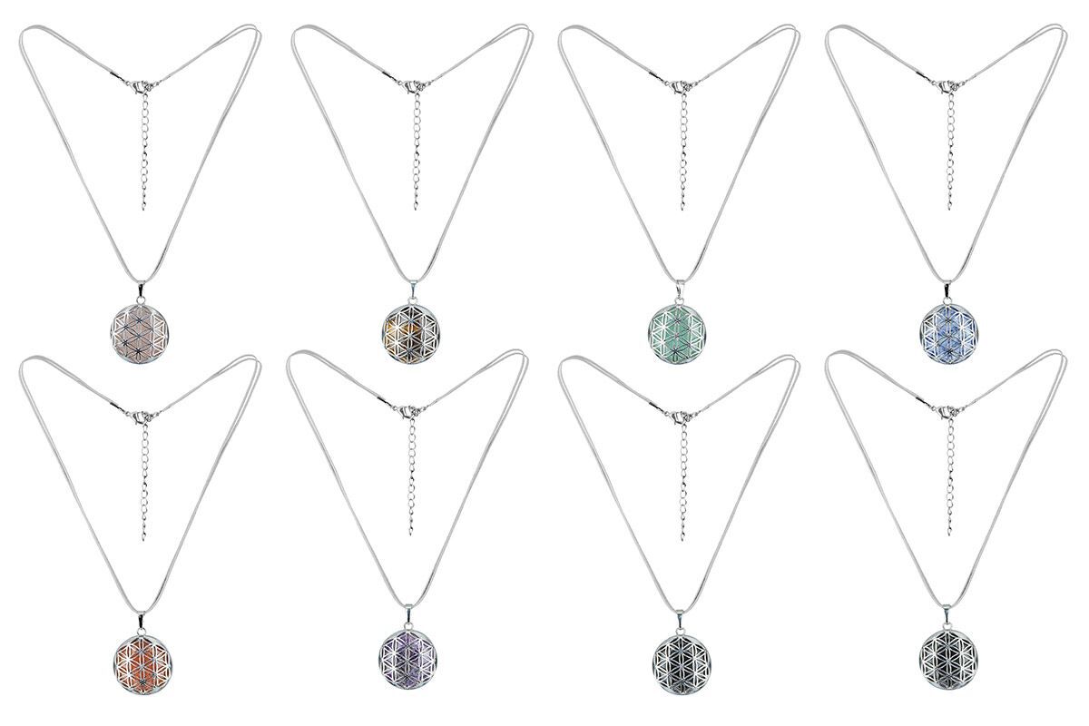GILDE Messing Halskette mit Lebensblume im Display, Stoffband, Stein mit  Bedeutung