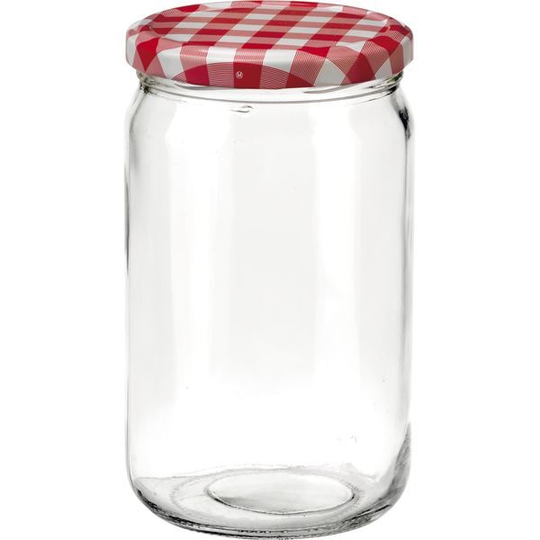Vorratsglas 6-tlg., rund, Karo-Rot-Deckel, Inhalt 0,720 Liter, TO: 82 mm