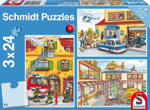 Schmidt Spiele Schmidt Spiele Kinderpuzzle Feuerwehr und Polizei, 3x24 Teile 56215