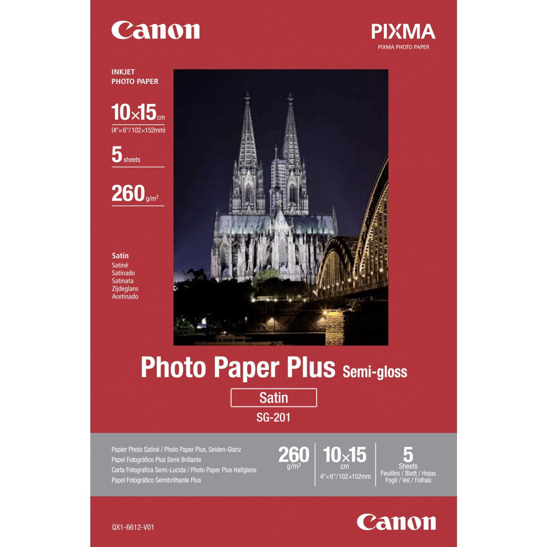 Canon Photo Paper Plus SG-201 - Halbglänzend satiniert - 260 Mikron - 100 x 150 mm - 260 g/m² - 5 Blatt Fotopapier