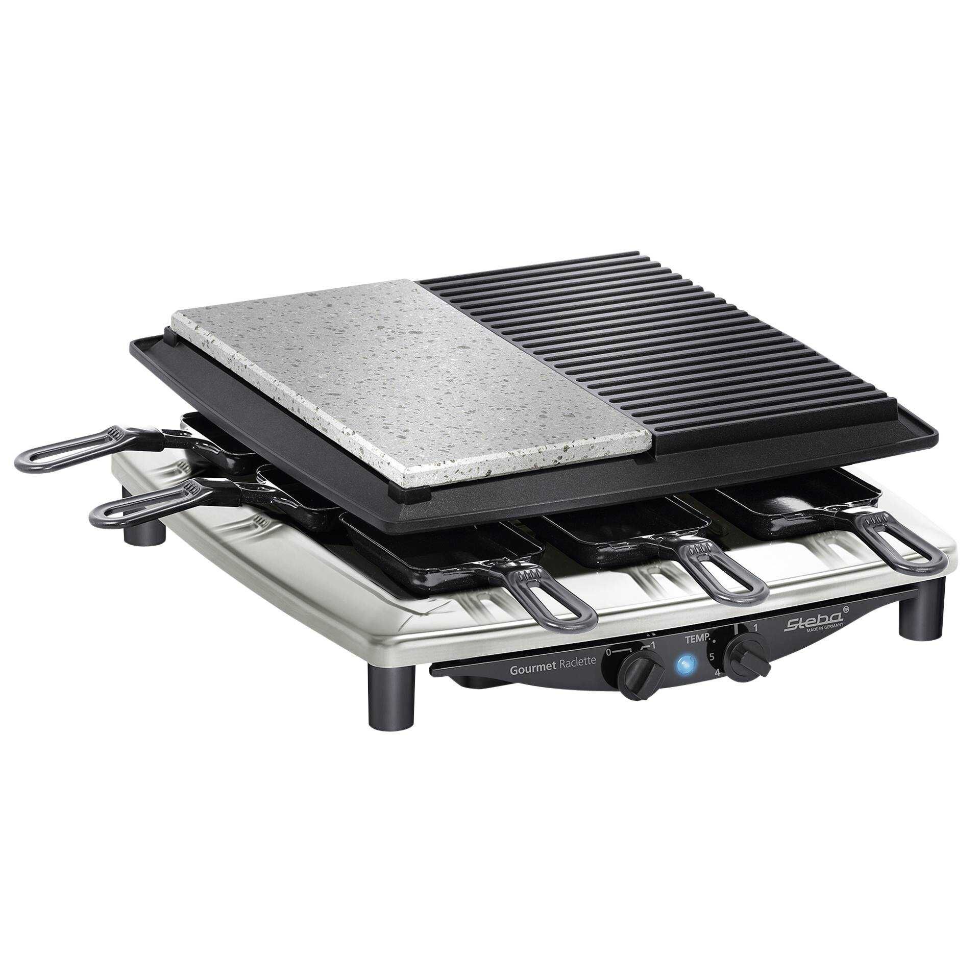 Steba RC 4 plus deluxe - Raclette/Grill/Heißer Stein - 1450 W - Edelstahl/Schwarz