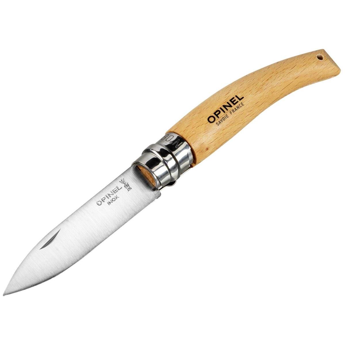 Opinel Garden N°08 - Messer - Buchenholz - 8.5 cm - kleine schwarze Striche, Grifffarbe Hellgelb bis Rosa