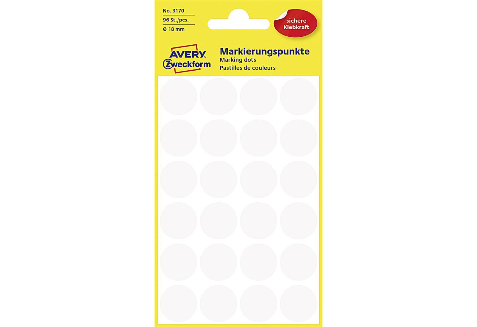 AVERY ZWECKFORM Etiketten 3170 Markierungspunkt Ø18mm weiß 96 Stück
