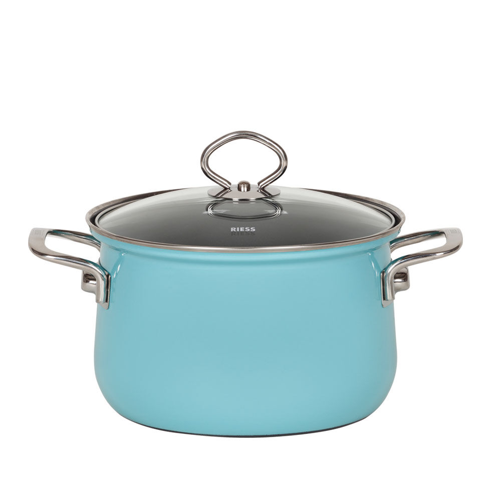 Riess Fleischtopf mit Glasdeckel Ø20cm 3,5 Liter Emaille Nouvelle Kristallblau