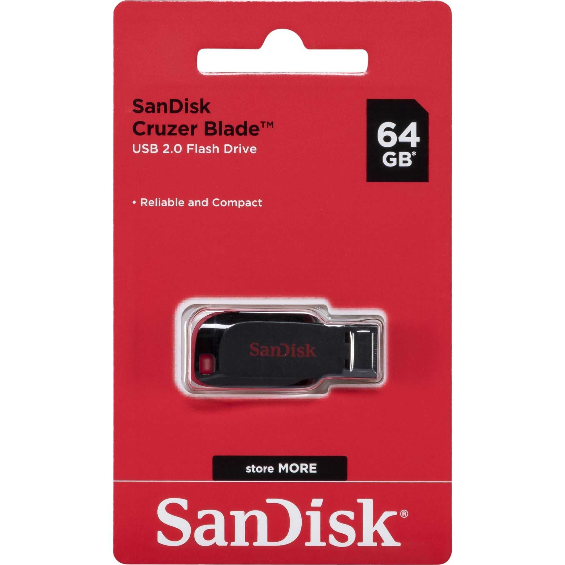 SanDisk Cruzer Blade - USB-Flash-Laufwerk - 64 GB - USB 2.0 - Schwarz, Rot