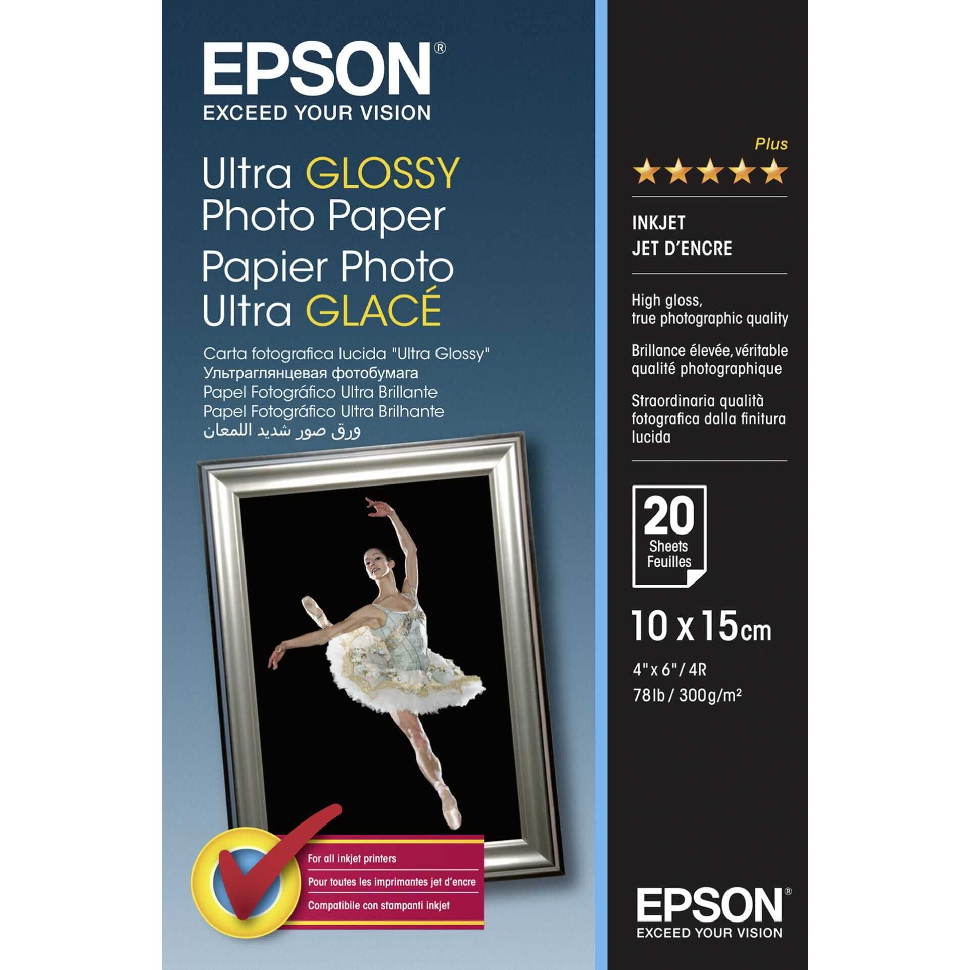Epson Ultra Glossy Photo Paper - Glänzend - 100 x 150 mm 20 Blatt Fotopapier - für EcoTank ET-2710, 2712, 2714, 2715, 2720, 2721, 2726, 2750, 2751, 2756, 4700, 4750
