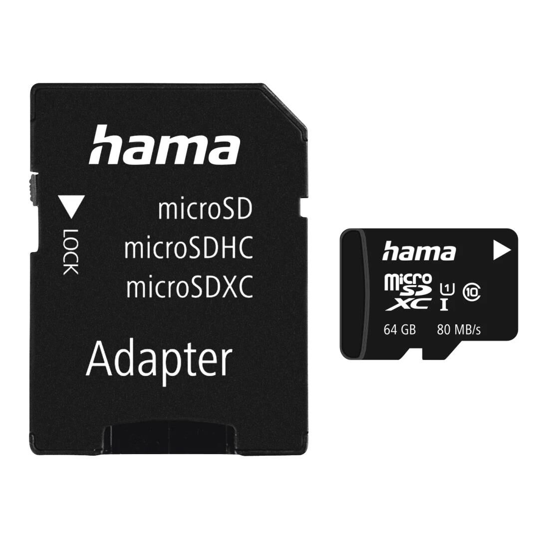 Hama microSDXC 64GB Class 10 UHS-I 80MB / s + Adapter / Mobile