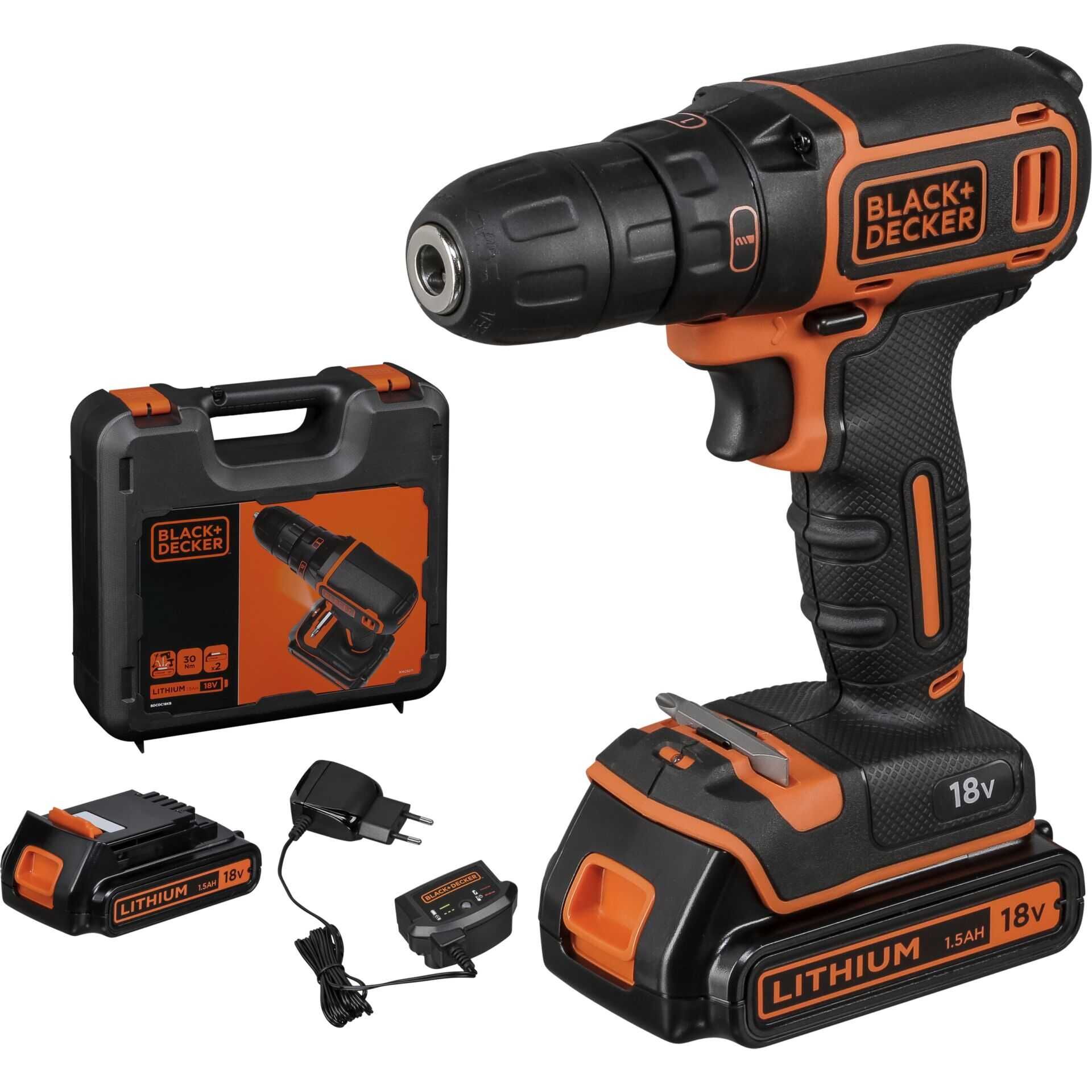 BLACK+DECKER BDCDC18KB-QW - Bohrer/Schrauber - schnurlos - Bohrfutterschlüssel 10 mm - 30 N·m - 2 Akkus
