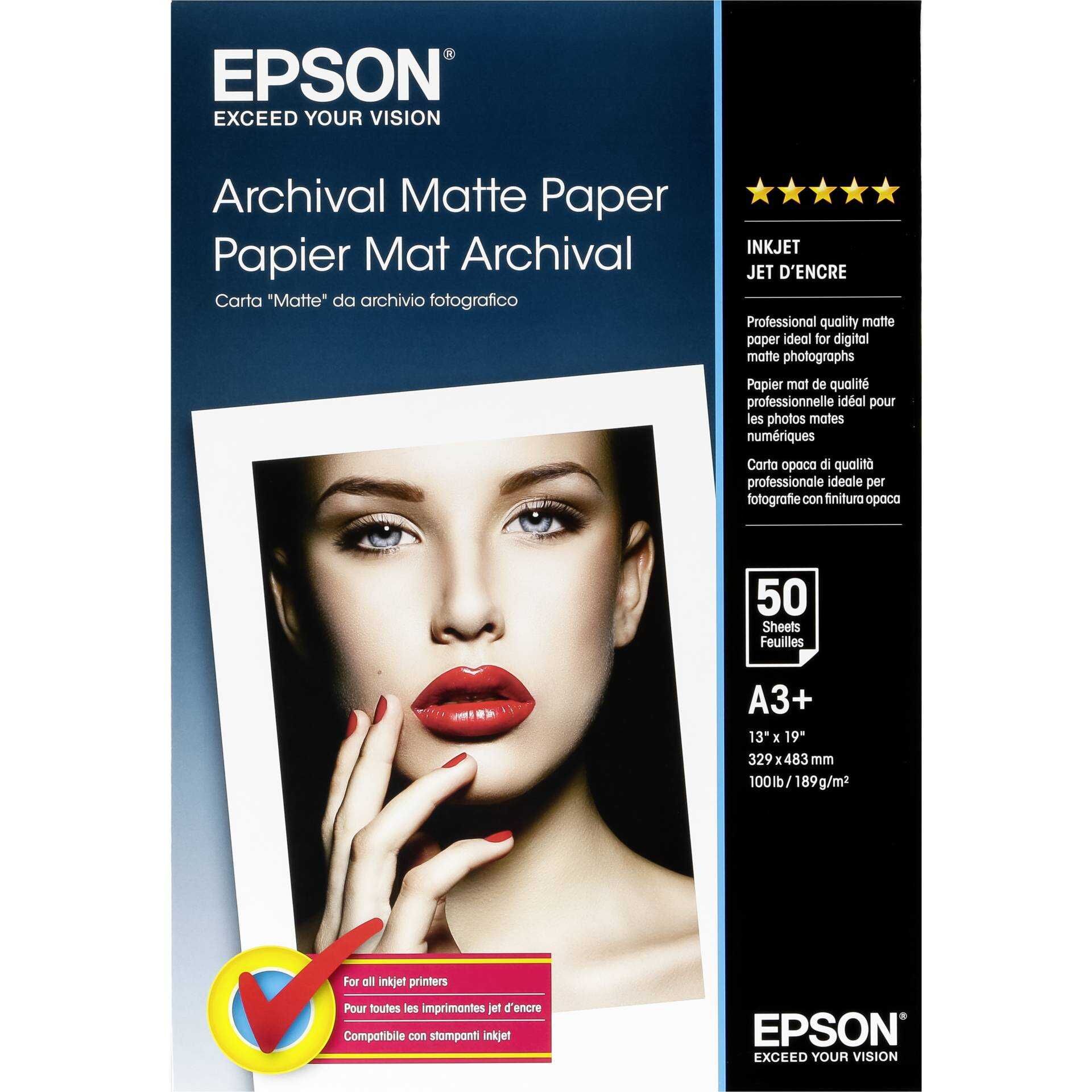 Epson Archival - Matt - Super A3/B (330 x 483 mm) - 192 g/m² - 50 Blatt Papier - für SureColor SC-P700, P7500, P900, P9500, T2100, T3100, T3400, T3405, T5100, T5400, T5405