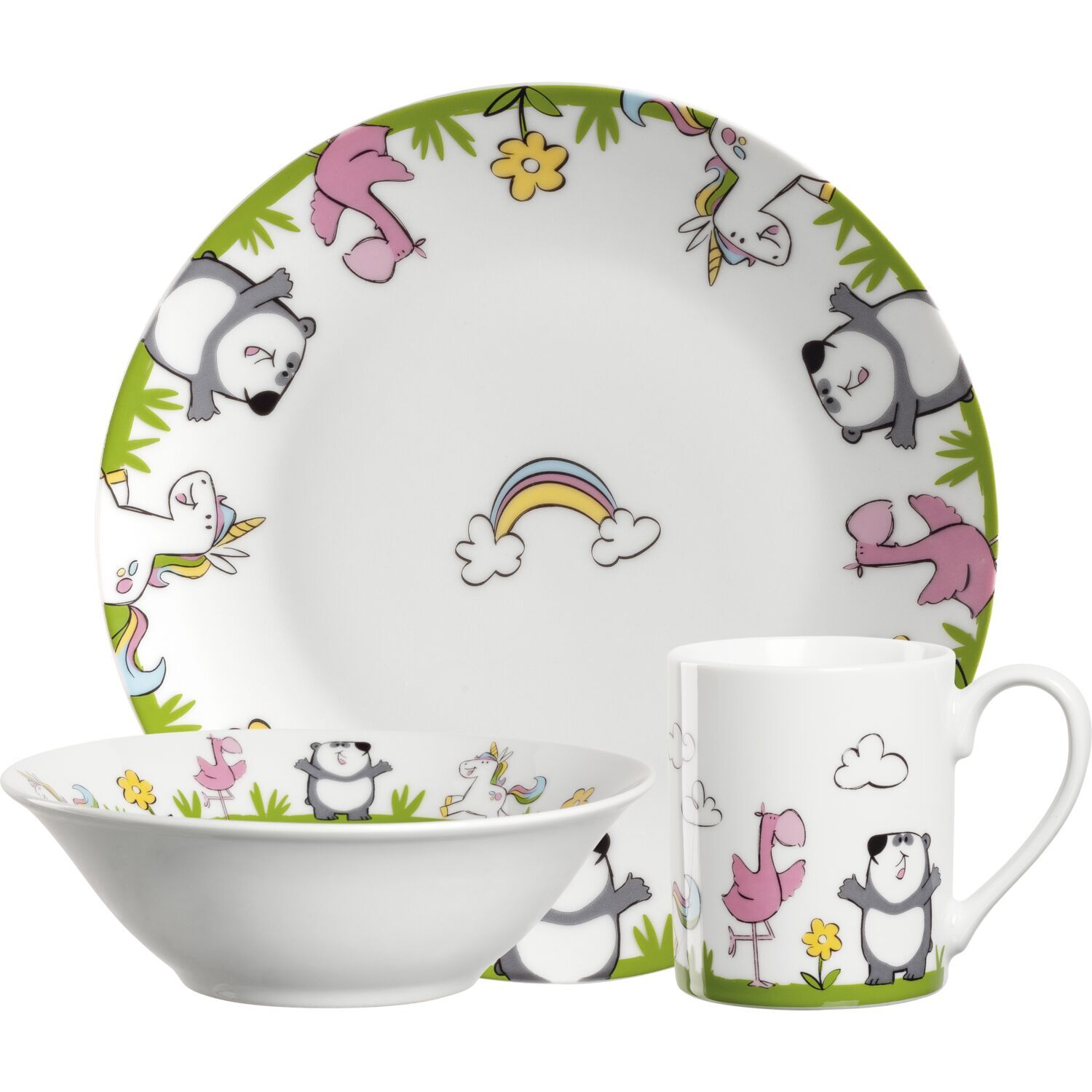 Kinderset 3-tlg. Einhorn/Panda/Flamingo