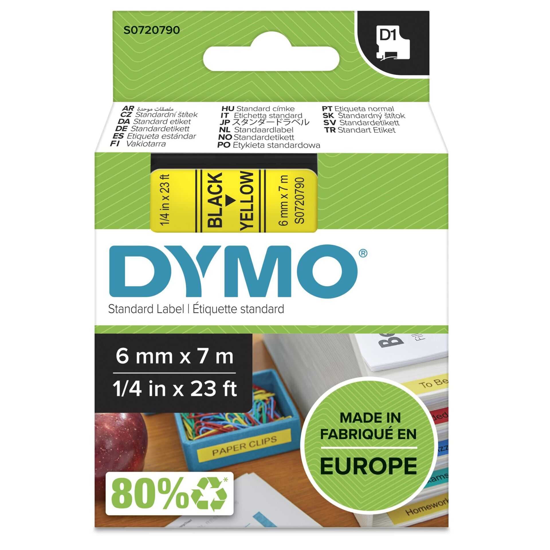 DYMO D1 - Selbstklebend - Schwarz auf Gelb - Rolle (0,6 cm x 7 m) 1 Kassette(n) Etikettenband - für LabelMANAGER 150, 350, 350D, 450, 450D, PC; LabelPOINT 250, 350