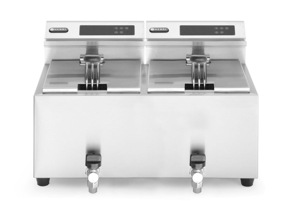 HENDI Friteuse Profi Line digital- mit Ablasshahn 2 x 8 l, Profi Line, 16L, 230V/7000W, 605x515x(H)350mm