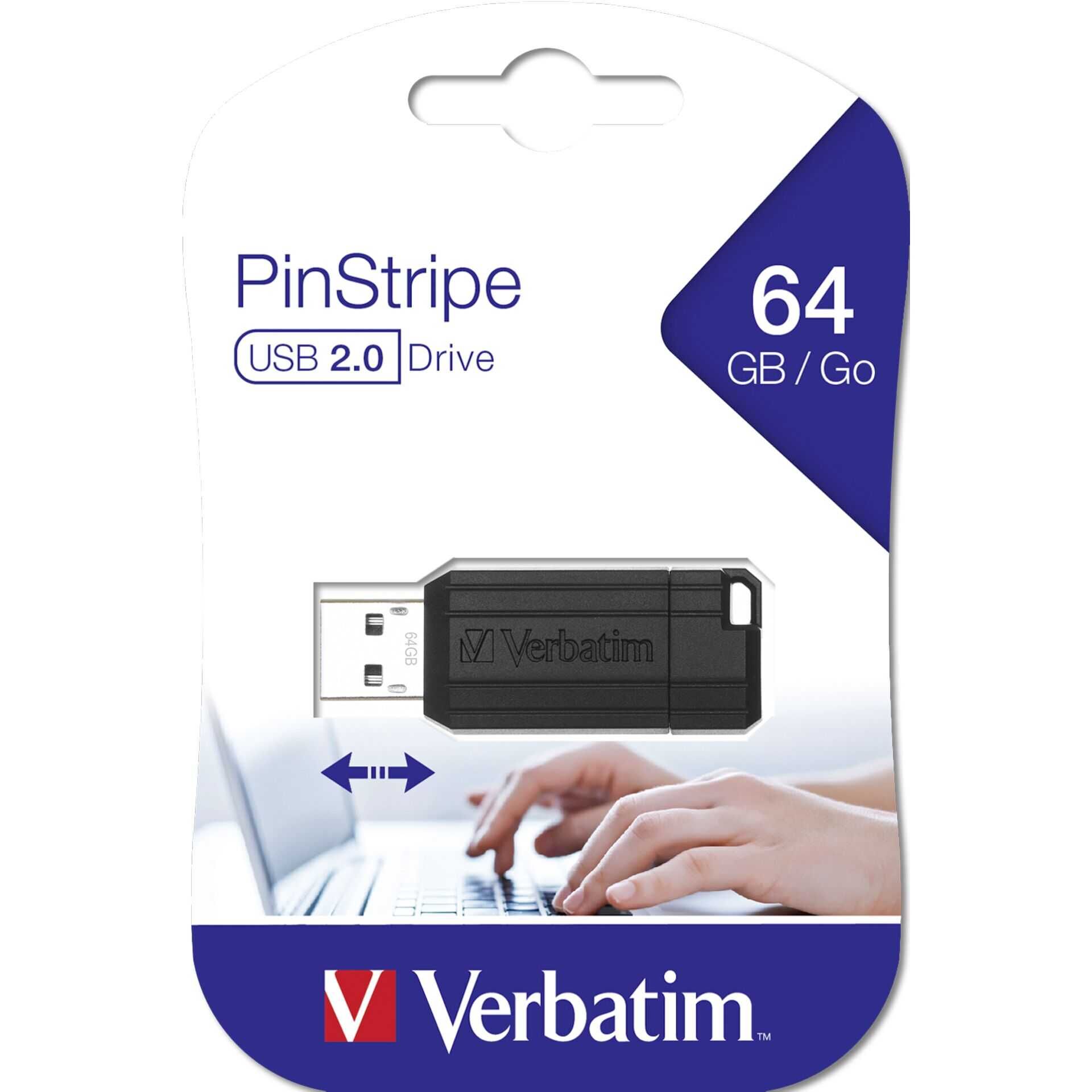 Verbatim PinStripe USB Drive - USB-Flash-Laufwerk - 64 GB - USB 2.0 - Schwarz