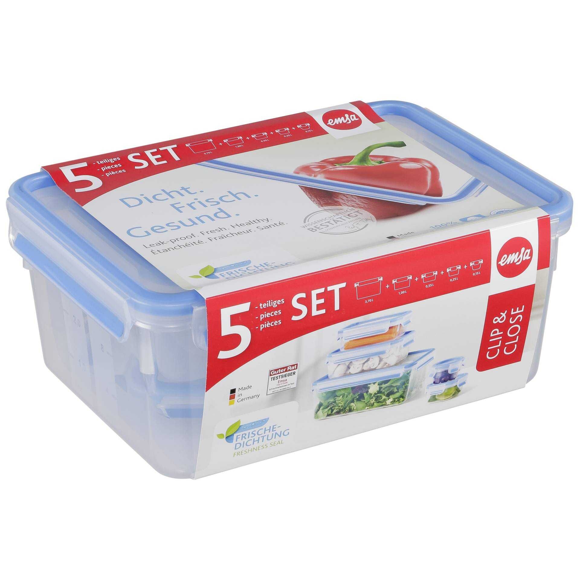 EMSA CLIP & CLOSE - Frischhaltedosen-Set - 5.65 L - rechteckig - durchsichtig