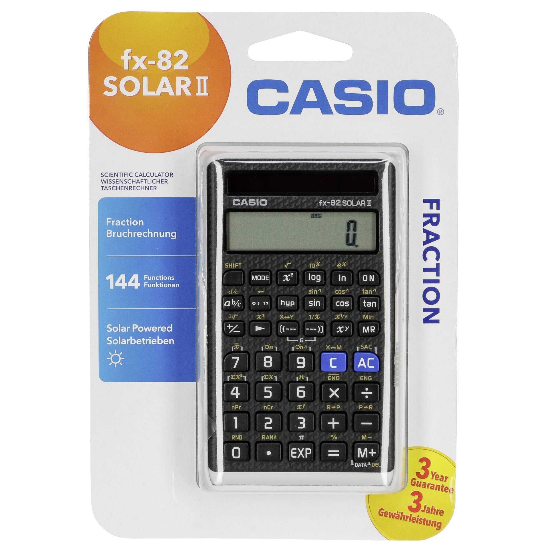 Casio fx-82SOLAR II - Wissenschaftlicher Taschenrechner - 10 Stellen + 2 Exponenten - Solarpanel