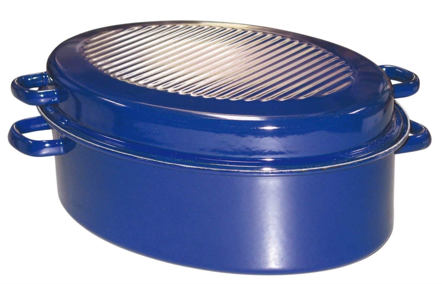 Riess Gänsebräter oval mit Deckel 42cm Backen/Braten blau Emaille