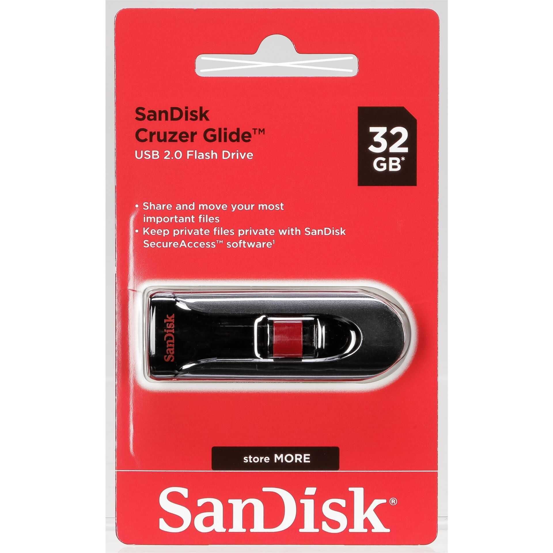 SanDisk Cruzer Glide - USB-Flash-Laufwerk - 32 GB - USB 2.0 - Schwarz, Rot