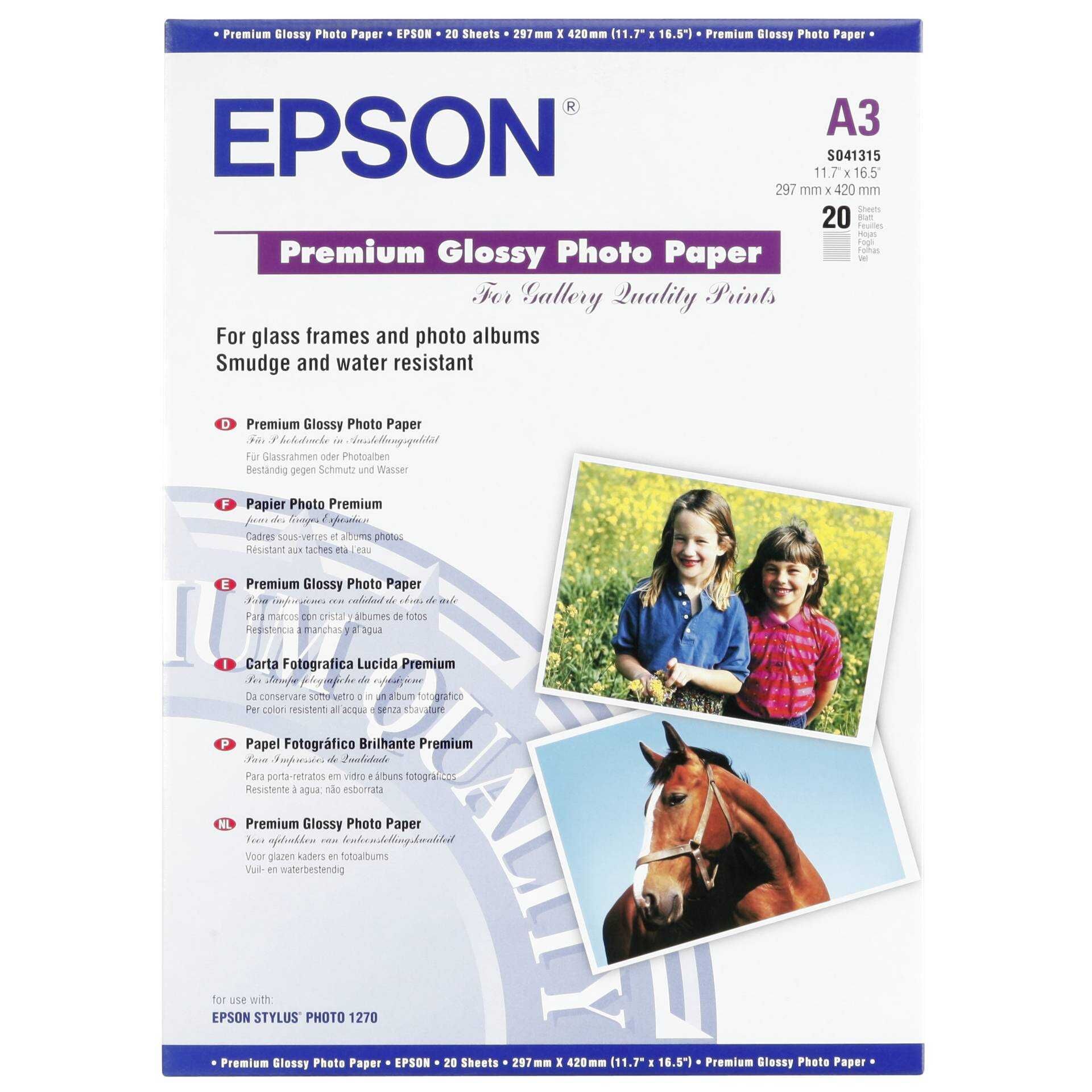 Epson Premium - Glänzend - A3 (297 x 420 mm) - 255 g/m² - 20 Blatt Fotopapier - für Expression Photo XP-970; SureColor SC-P700, P900, T2100, T3100, T3405, T5100, T5400, T5405