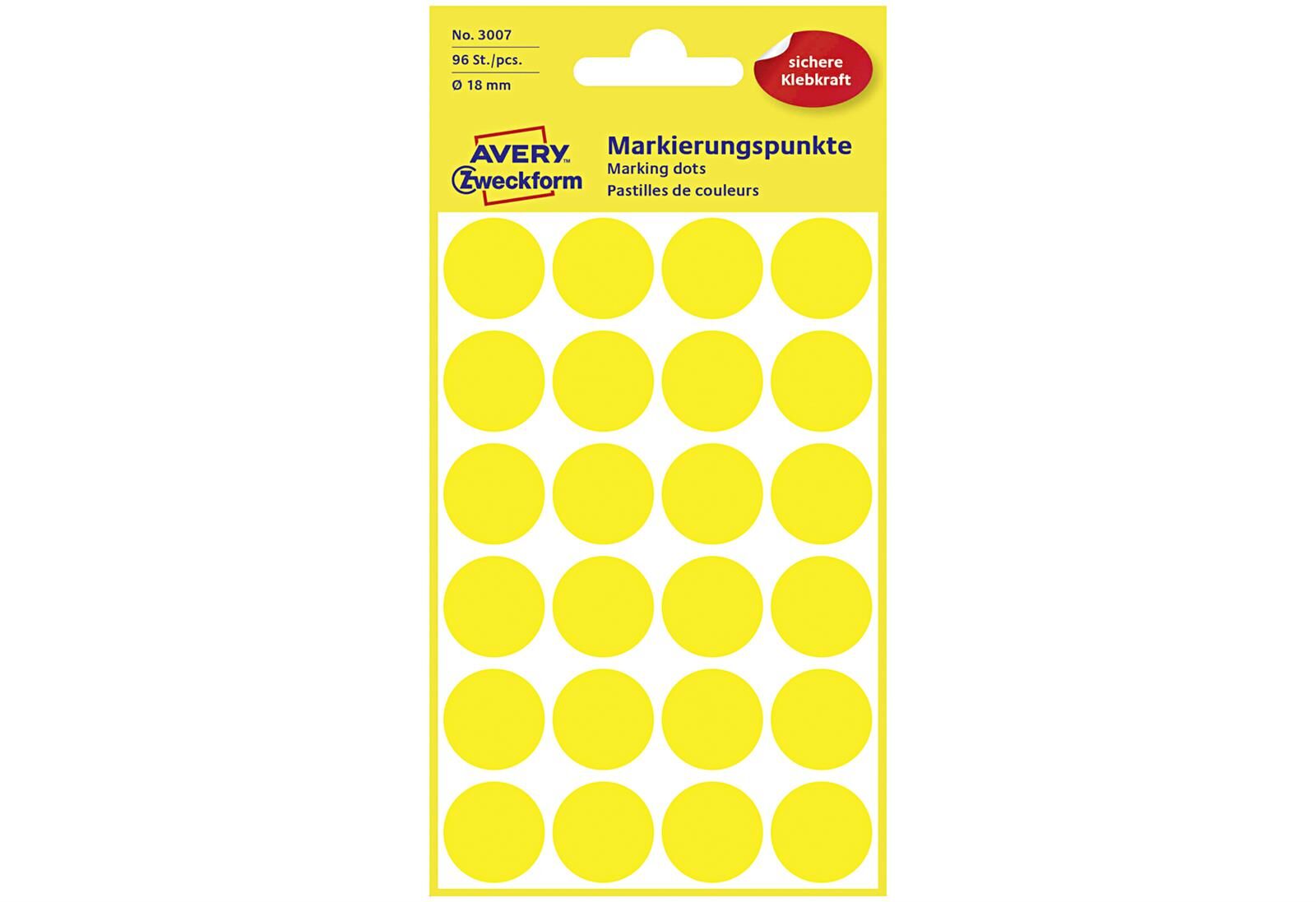 AVERY ZWECKFORM Etiketten 3007 Markierungspunkt Ø18mm gelb 96 Stück