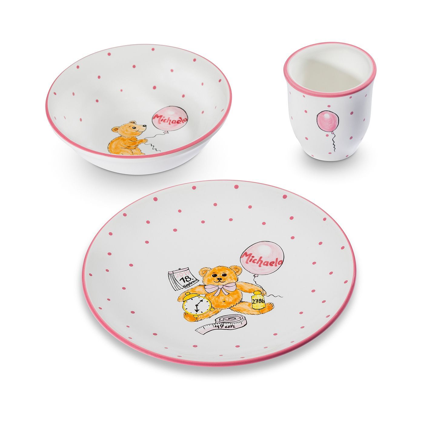 Gmundner Keramik Tupferl Rosa, Kinderset 3-tlg. personalisiert