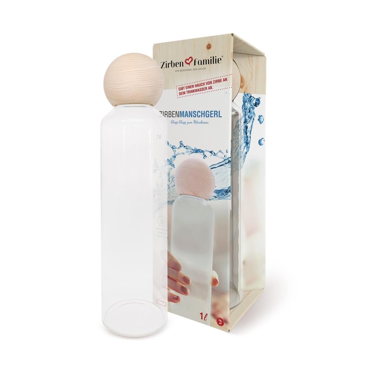 SET: ZirbenManschgerl Trinkflasche 1 Liter 1.000 ml inkl Filztasche