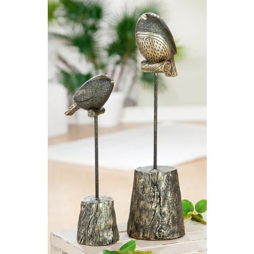 GILDE Poly Vogel Woody auf Vogelstange schwarz, gold gewischt, mit Base