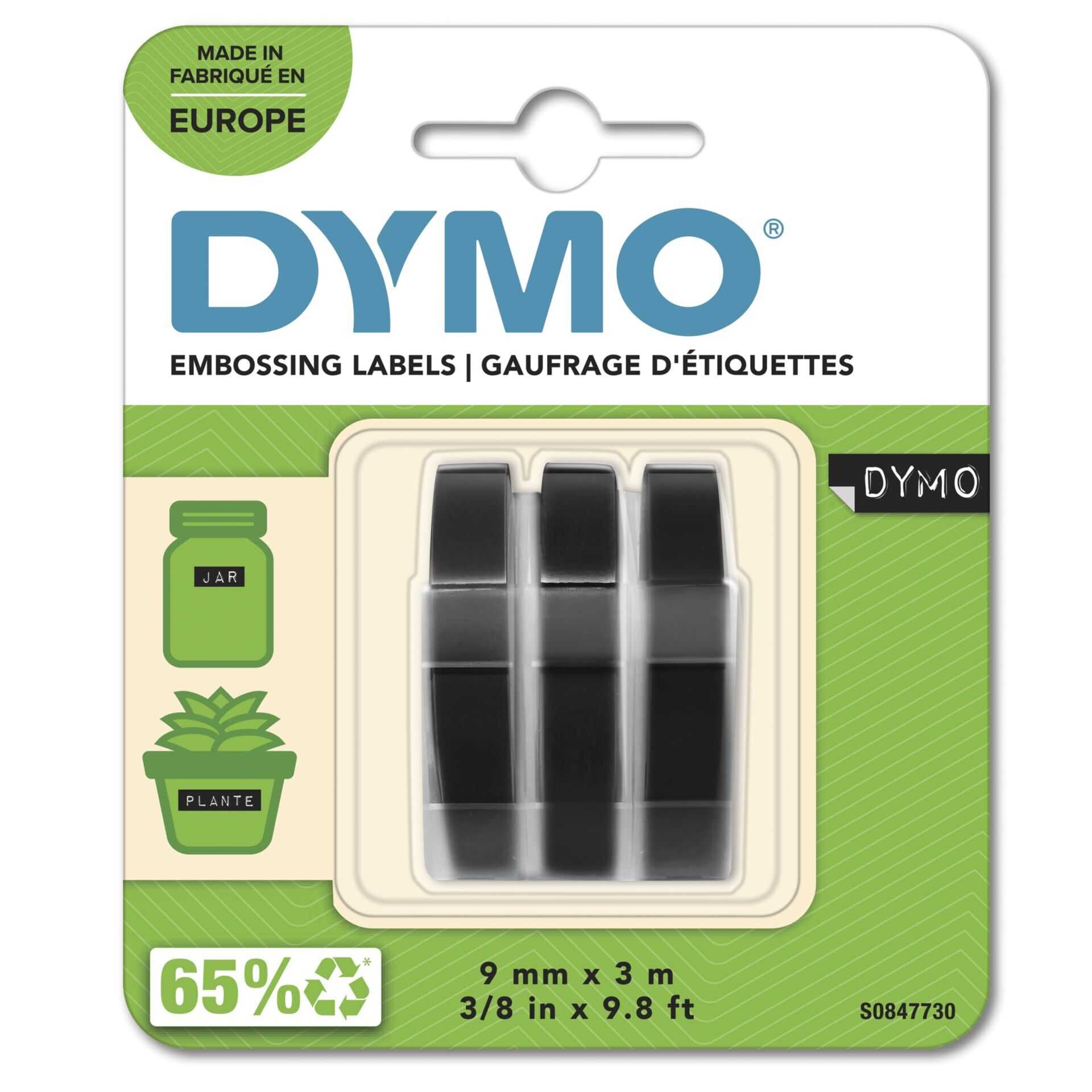DYMO - Selbstklebend - Schwarz - Rolle (0,9 cm x 3 m) 3 Rolle(n) Blisterverpackung - 3D-Prägeband - für DYMO Junior embosser