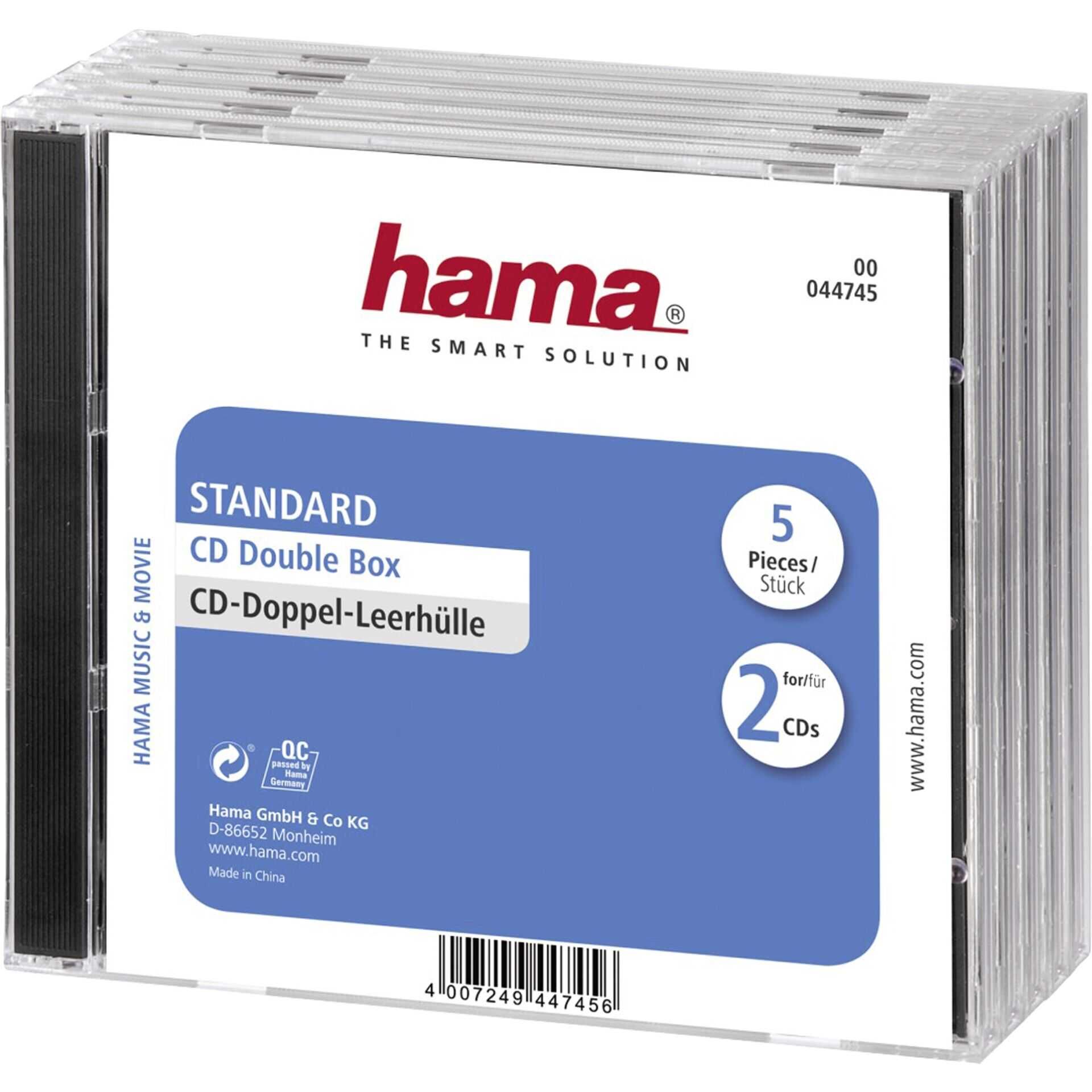 Hama CD Double Jewel Case Standard - Behälter CD-Aufbewahrung - Kapazität: 2 CD - durchsichtig (Packung mit 5)