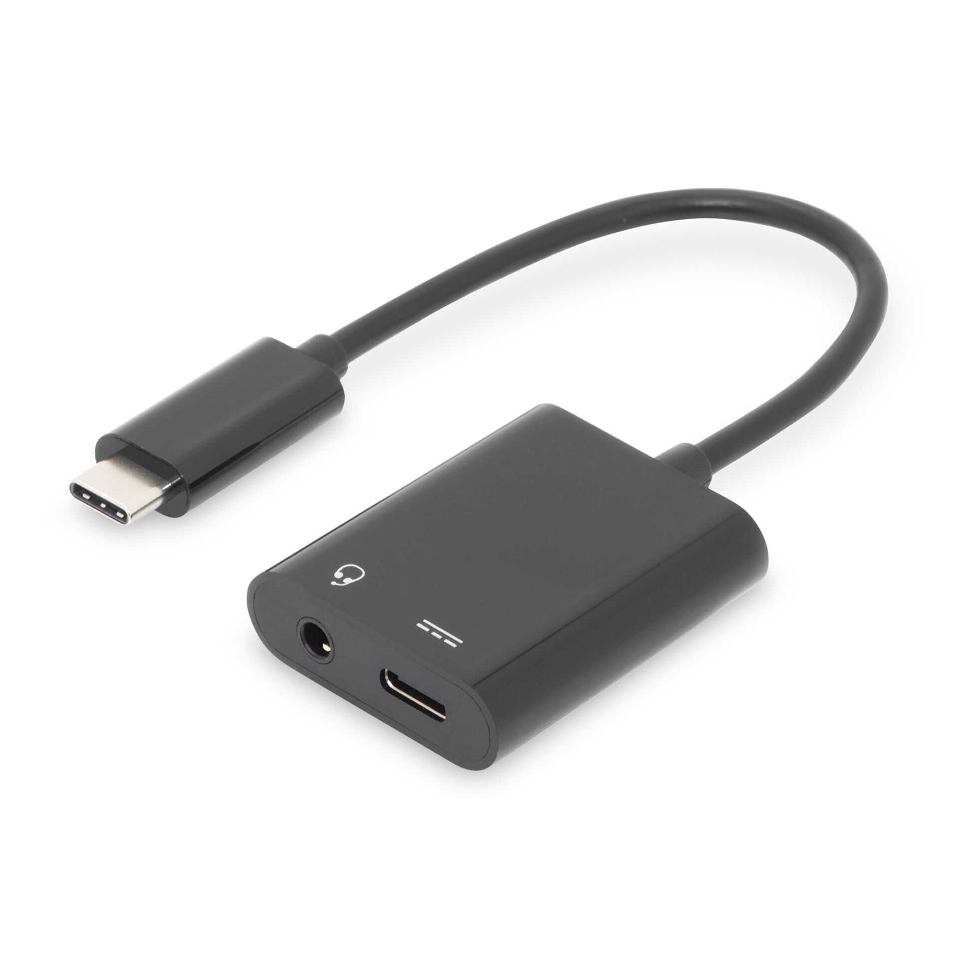 DIGITUS - Adapter USB-C auf Klinkenstecker - USB-C männlich bis Stereo Mini-Klinkenstecker, USB-C weiblich - 20 cm - Schwarz