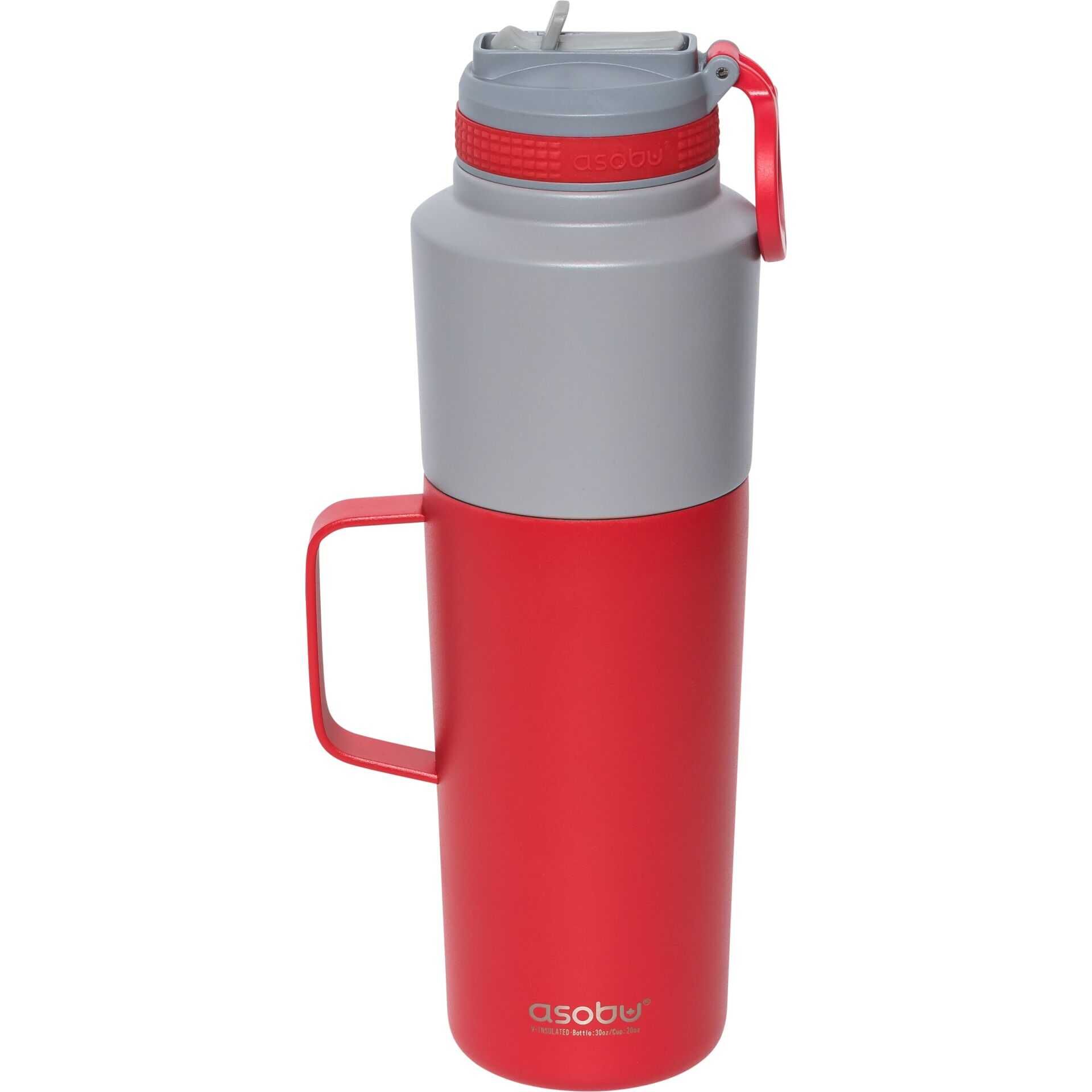 Asobu Twin Pack Bottle with Mug Rot, 0.9 L + 0.6 L