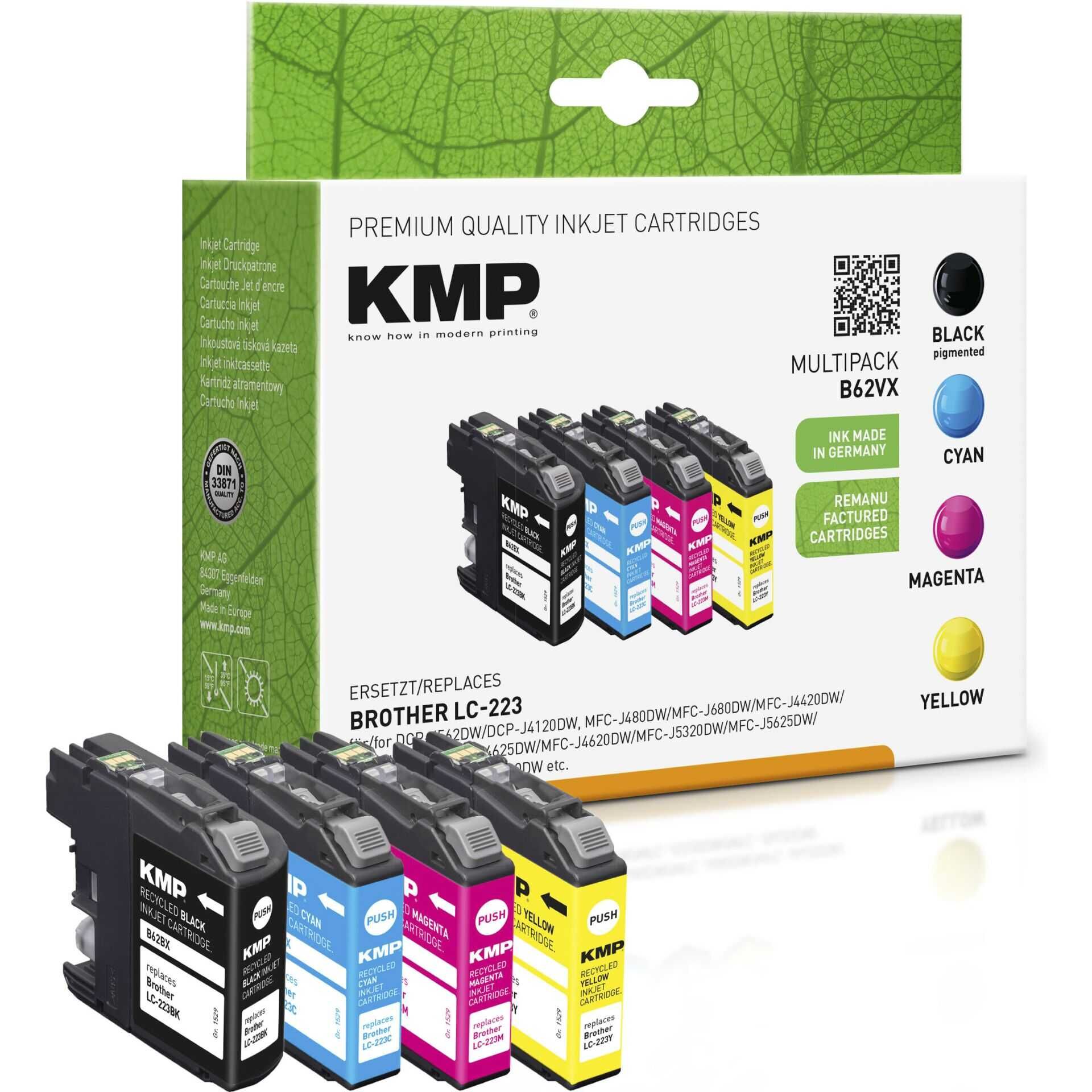 KMP B62VX - 4er-Pack - Schwarz, Gelb, Cyan, Magenta - kompatibel - Tintenpatrone (Alternative zu: Brother LC-223BK, Brother LC-223M, Brother LC-223C, Brother LC-223Y) - für Brother DCP-J4120, J562, MFC-J4625, J480, J5320, J680, J880; Business Smart MFC-J4