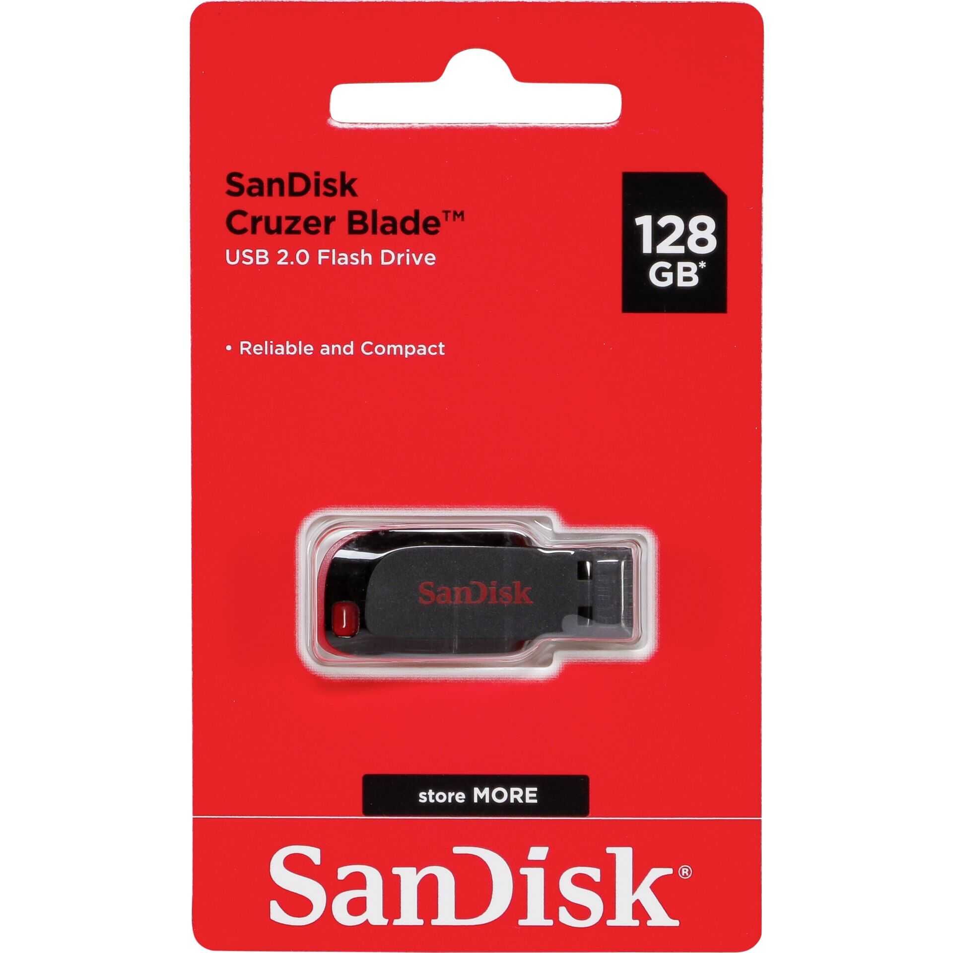 SanDisk Cruzer Blade - USB-Flash-Laufwerk - 128 GB - USB - Schwarz, Rot