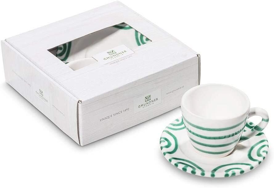 Gmundner Keramik Grüngeflammt  Espresso für Dich/2tlg.im Geschenkk.