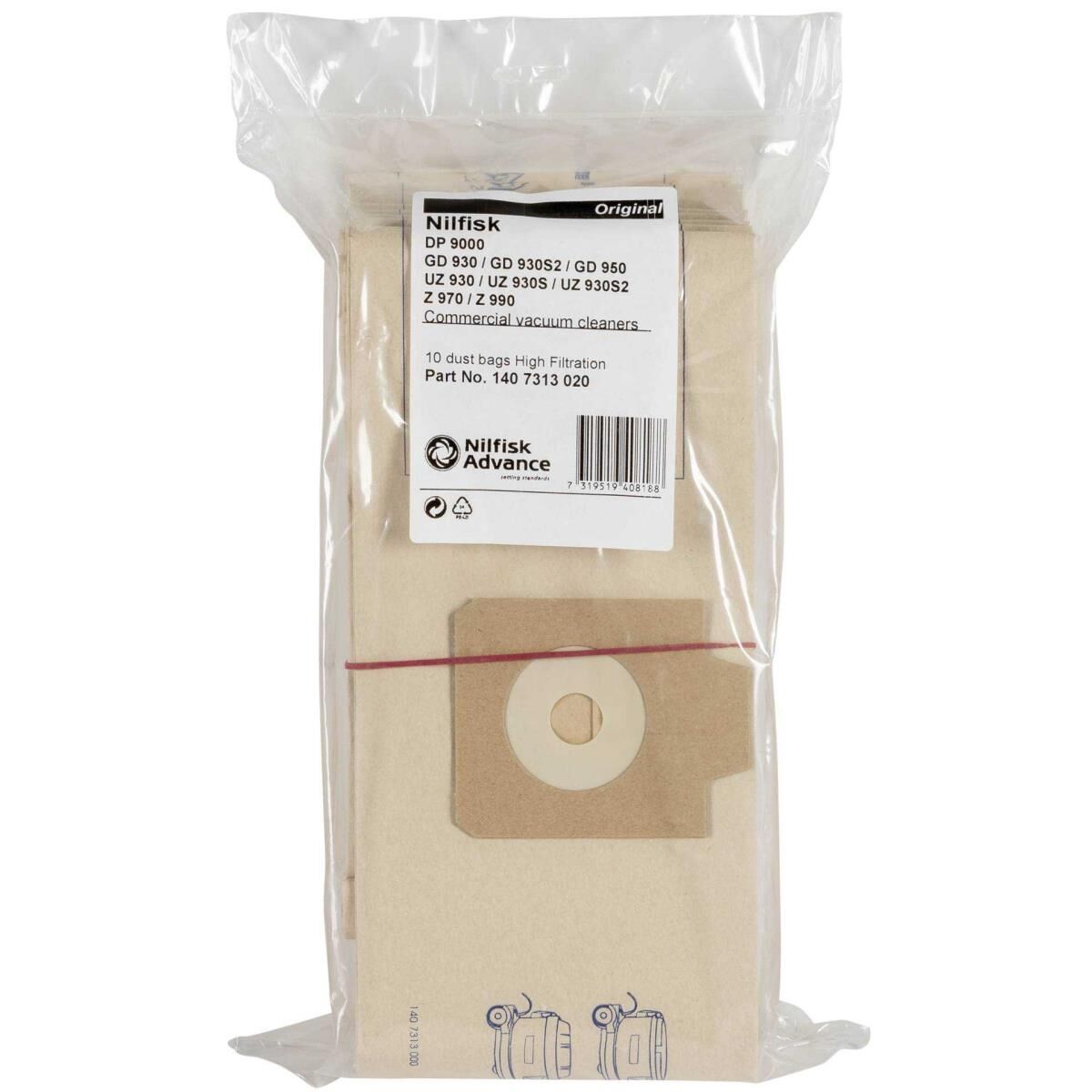 Nilfisk 1407313020 - Tasche - für Staubsauger (Packung mit 10) - für Nilfisk GD 930