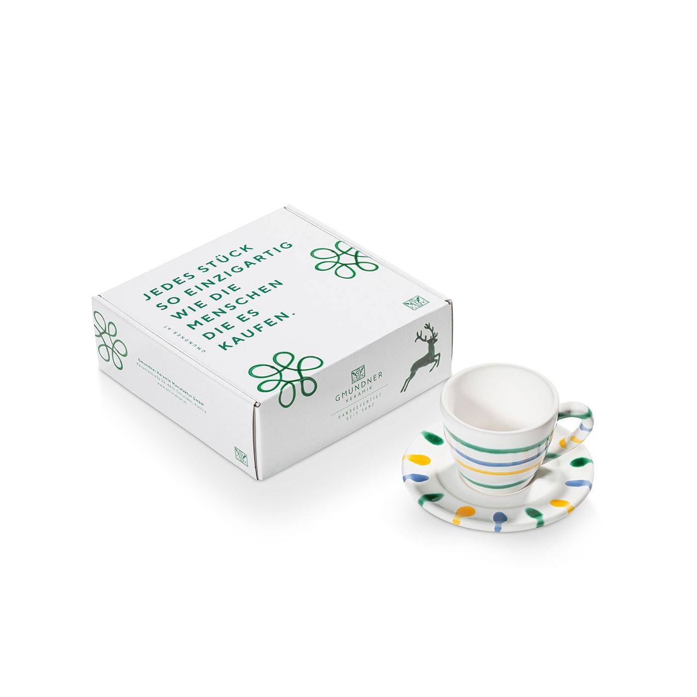 Gmundner Keramik Buntgeflammt, Espresso für Dich/2tlg.im Geschenkk.