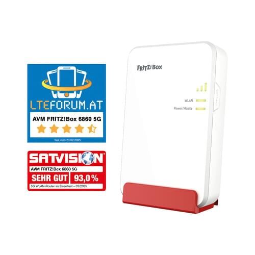 AVM FRITZ!Box 6860 5G INT.
 
 LTE-Modem, WLAN-Router (max. 2400 Mbit/s) & IP-Telefonanlage