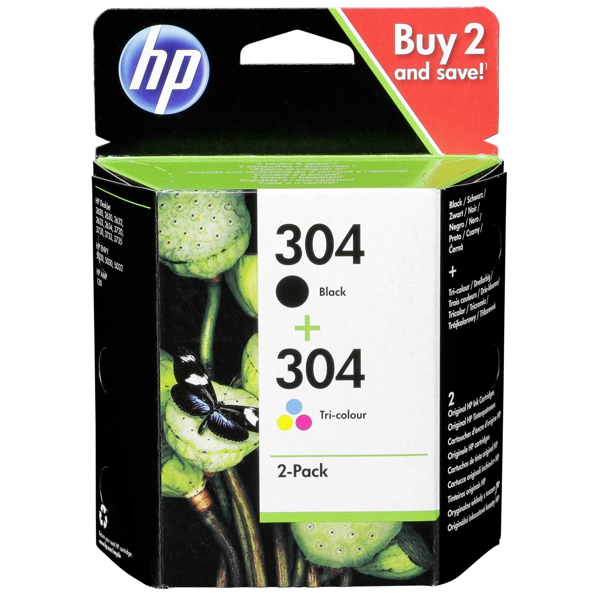 HP 304 Combo Pack - 2er-Pack - Schwarz, Farbe (Cyan, Magenta, Gelb) - Original - Tintenpatrone - für AMP 130; Deskjet 26XX, 37XX; Envy 50XX