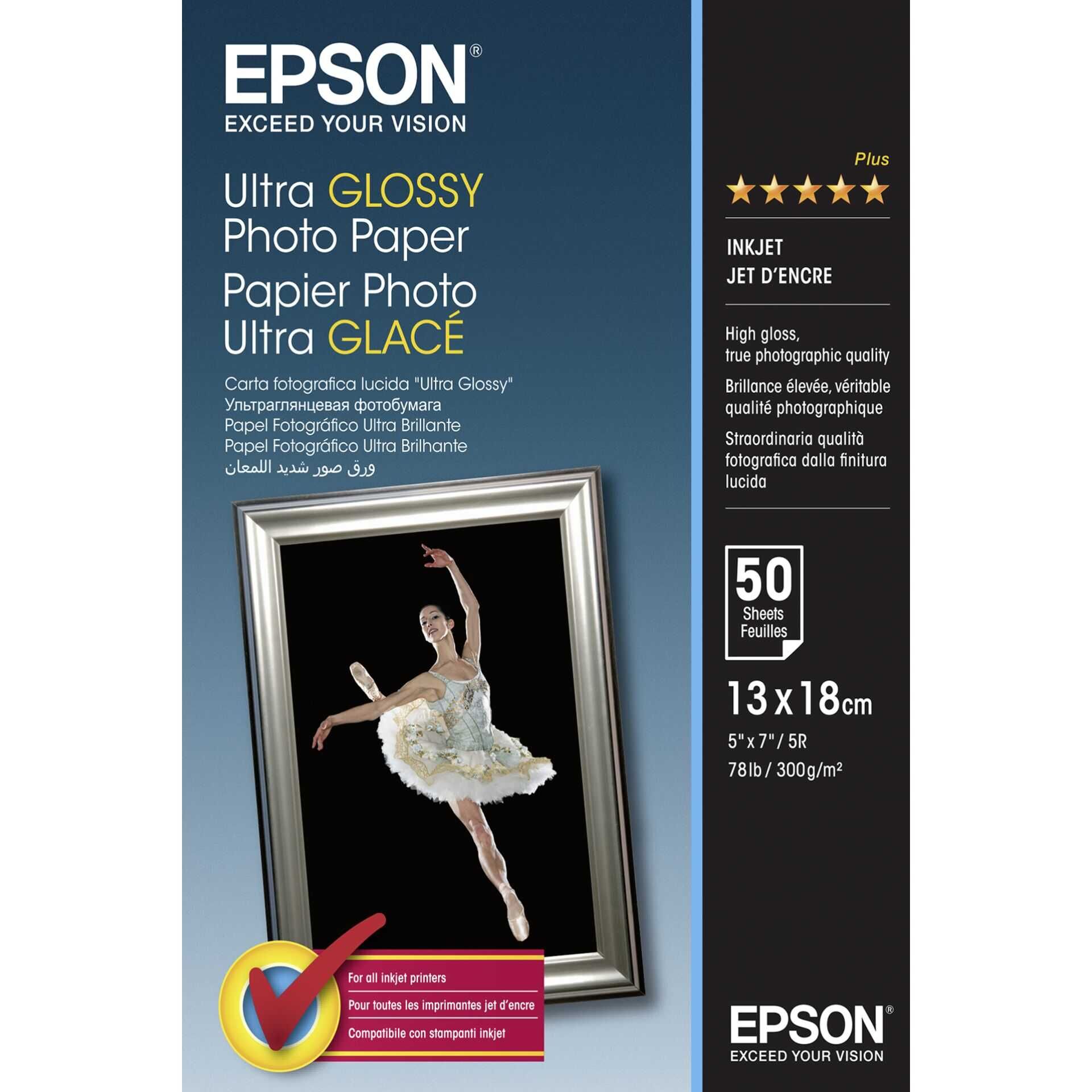 Epson Ultra Glossy Photo Paper - Glänzend - 130 x 180 mm 50 Blatt Fotopapier - für EcoTank ET-2710, 2711, 2712, 2714, 2715, 2720, 2721, 2726, 2750, 2751, 2756, 4700, 4750