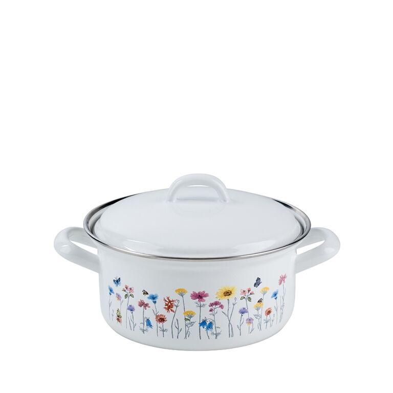 Riess Kasserolle mit Deckel Ø16cm 1,1L Flora Emaille