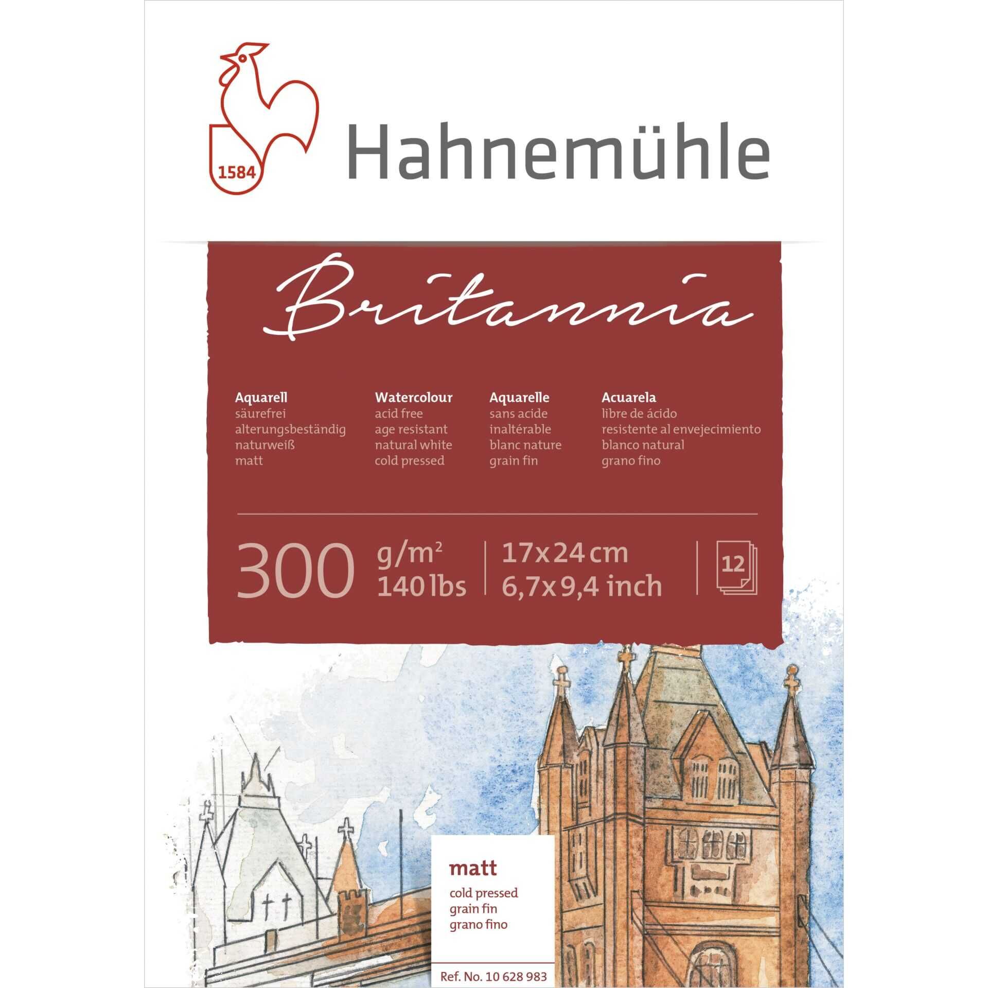 Hahnemühle Aquarellblock 12 Bl. Britannia matt 17x24cm 300g