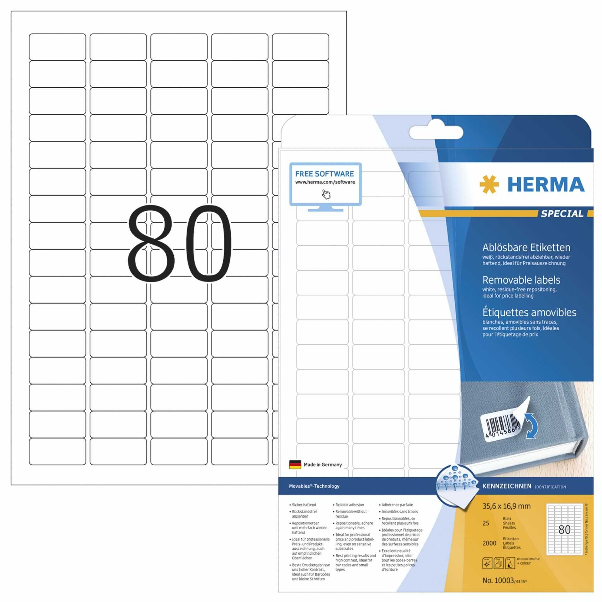 Herma Etiketten weiß   35,6x16,9 25 Blatt 2000 St. ablösbar 10003