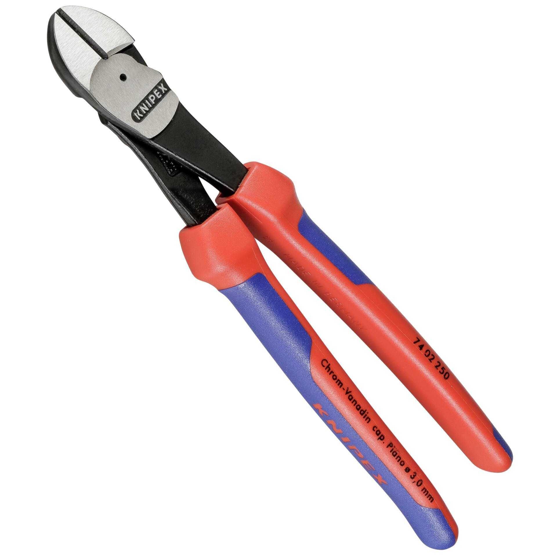 KNIPEX Kraft-Seitenschneider 250 mm Zange schwarz atramentiert, Kopf poliert, Griffe mit Mehrkomponenten-Hüllen, Schneidwert mittelharter Draht 4,6 Ø mm, harter Draht 3,5 Ø mm, Pianodraht 3,0 Ø mm