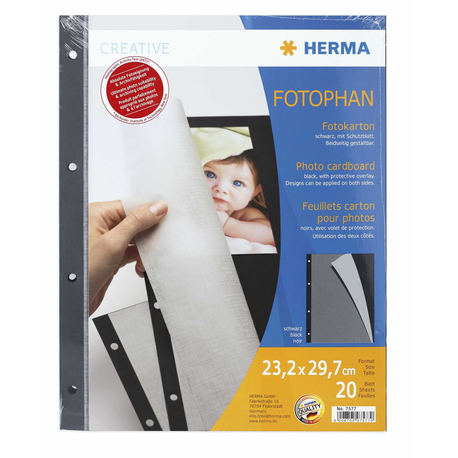 Herma Fotokarton schwarz 20 Blatt                    7577