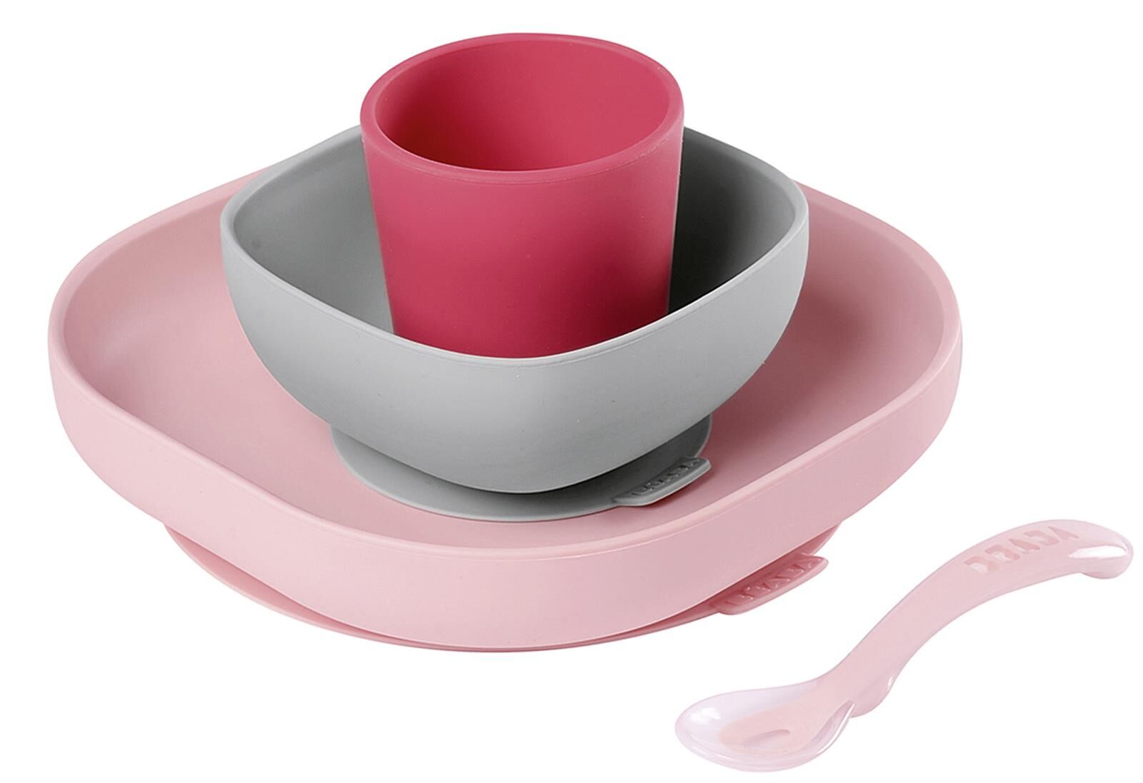 BEABA Geschirrset Silikon rosa