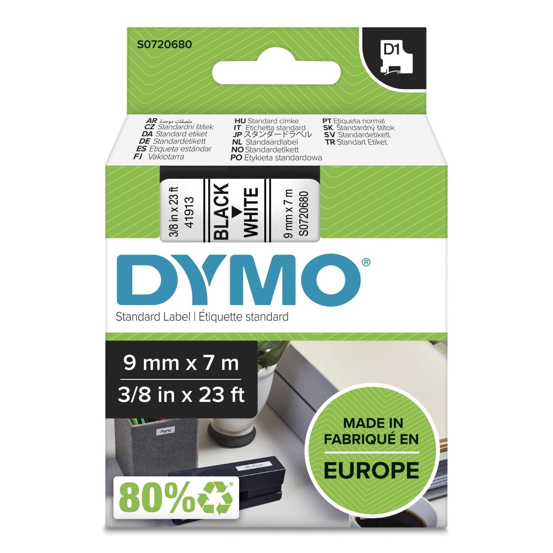 DYMO D1 - Selbstklebend - Schwarz auf Weiß - Rolle (0,9 cm x 7 m) 1 Rolle(n) Etikettenband - für LabelMANAGER 100, 160, 210, 220, 260, 280, 300, 360, 420, Wireless PnP; LabelPOINT 250