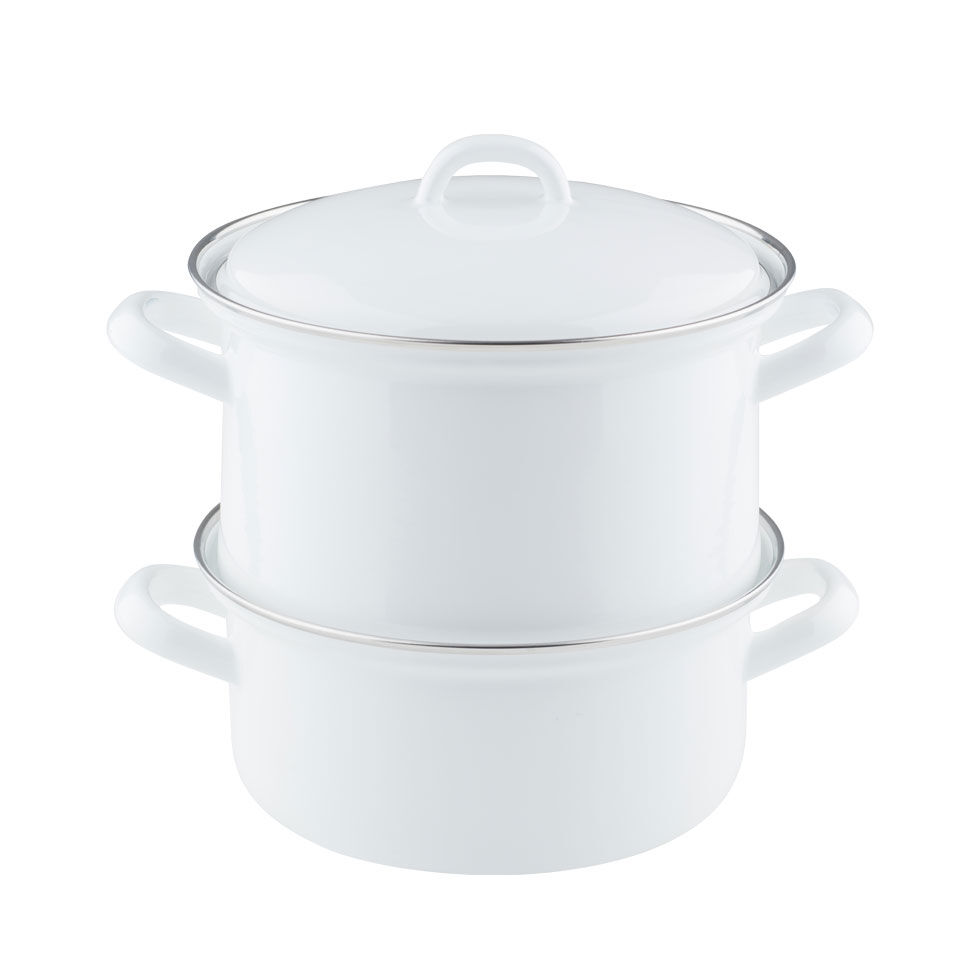 Riess Kartoffelkocher mit Deckel Ø18cm 2 Liter 3 teilig Classic Weiss Emaille