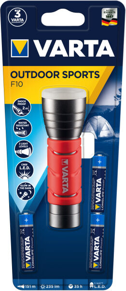 VARTA Taschenlampe F10 Outdoor Sports mit 3 AAA Batterien