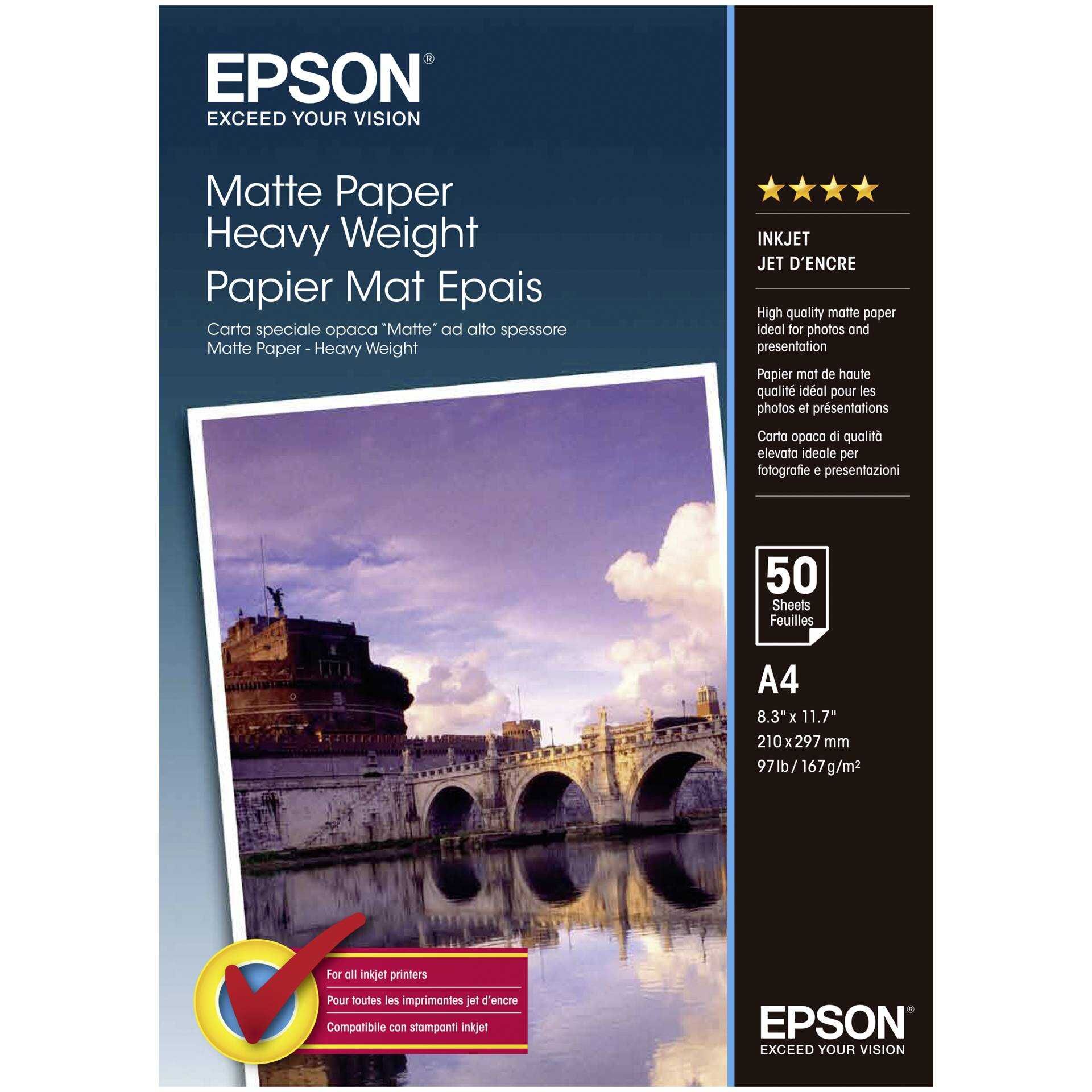 Epson - Matt - A4 (210 x 297 mm) - 167 g/m² - 50 Blatt Papier - für Epson L6190; EcoTank ET-2850, 2851, 2856, 4850, L6460, L6490; WorkForce Pro WF-C5790