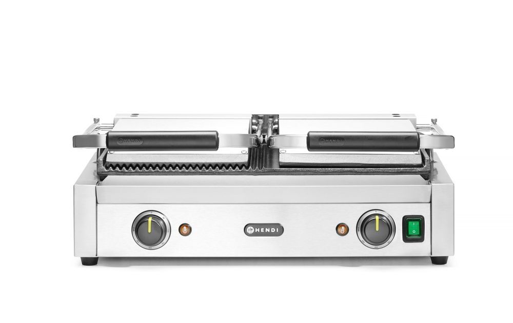 HENDI Kontaktgrill - Doppelversion, halb glatt, halb gerillt, 230V/3600W, 575x430x(H)510mm